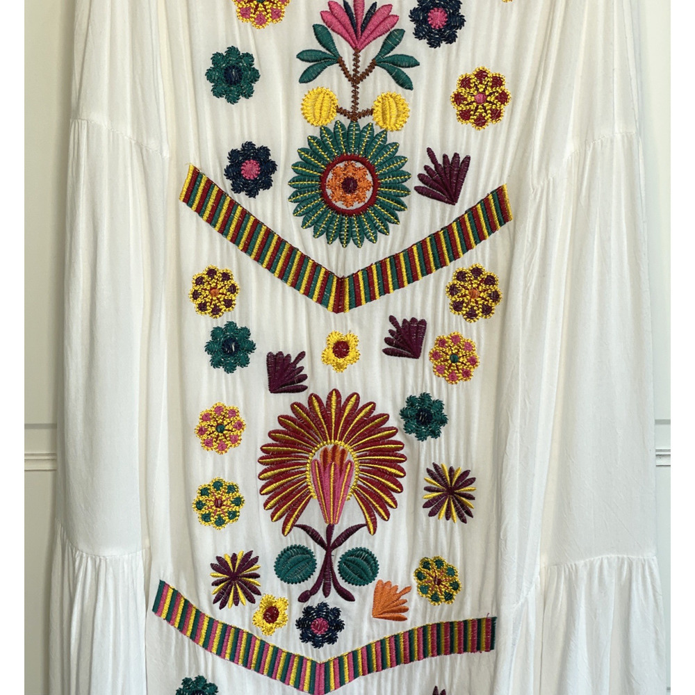 See and Be Seen Women's Floral Embroidered Midi Tiered Dress Size S Boho Peasant - Picture 4 of 13